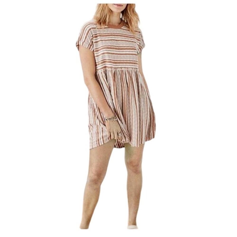 American Eagle Outfitters Striped Midi Dress in Cream and Brown